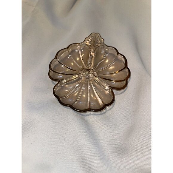 Vintage Jeannette Depression Glass Marigold Clover Leaf Candy Dish Divided Plate - Picture 4 of 7